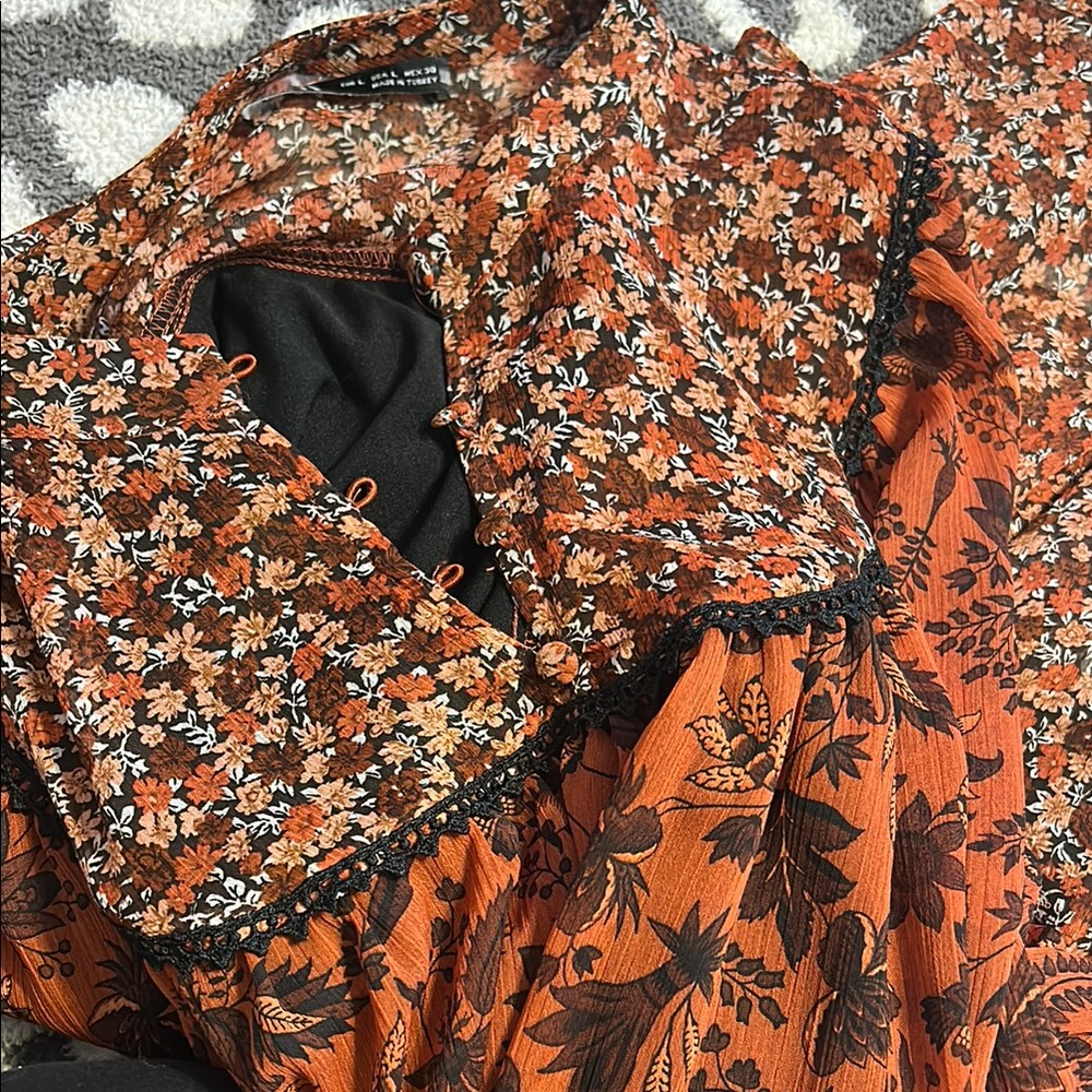 ZARA Floral Orange and Black Dress